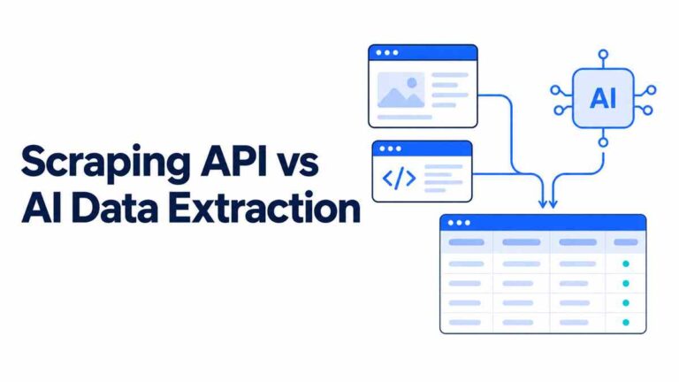 Illustration comparing scraping APIs and AI data extraction.
